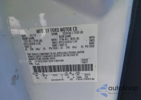 2013 Ford F-150 Stx z USA, uszkodzony, nr VIN 1FTFX1EF1DFC50195